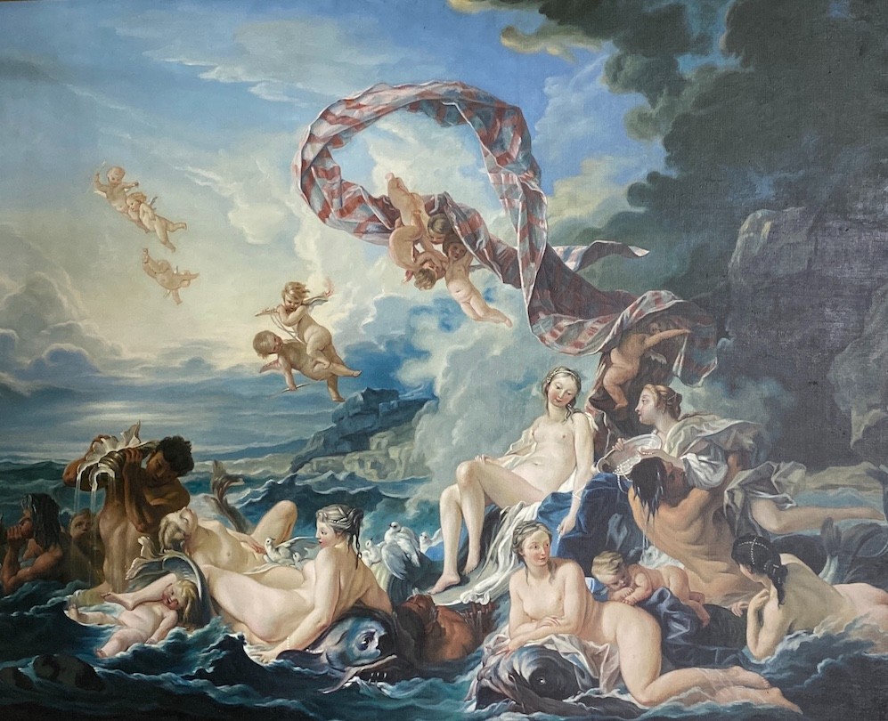 A large modern oil on canvas, Venus with attendants, 160 x 128cm